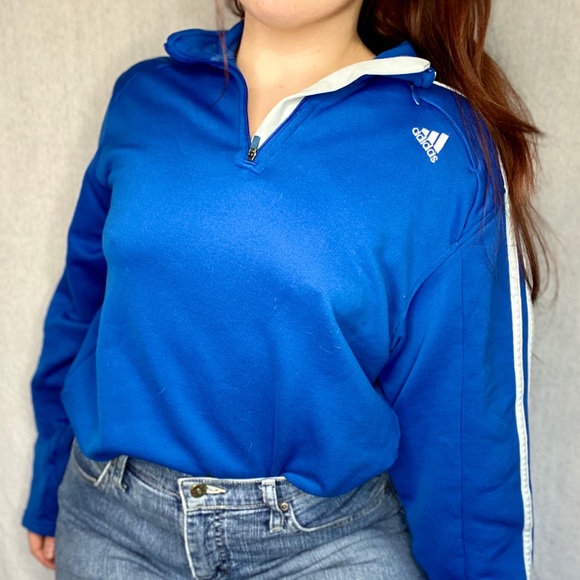 adidas Other - Adidas Blue White 1/4 Zip Pull Over Sweatshirt